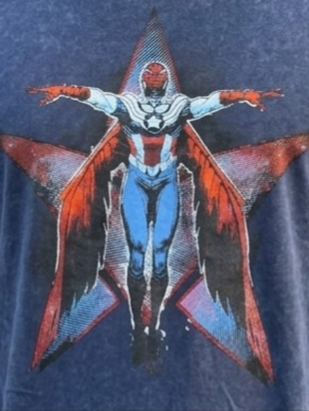Captain America The Falcon Marvel Men's Washed Blue Short Sleeve Tee NWOT